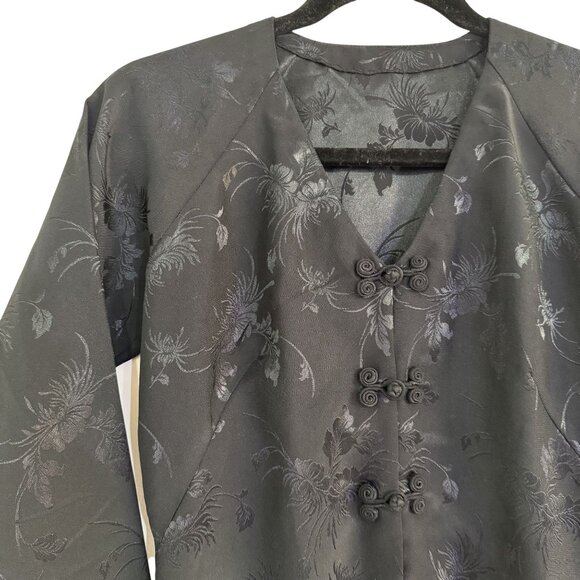 Vietnamese Black Womens Floral Long Sleeve V-Neck Tunic Frog Closure Jacket S - Picture 3 of 5